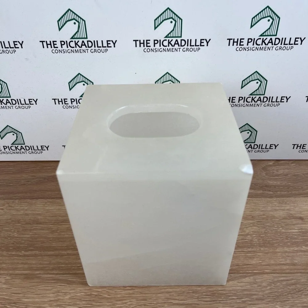 White Alabaster Stone Tissue Box Cover Square Cube Bathroom Decor Accessories